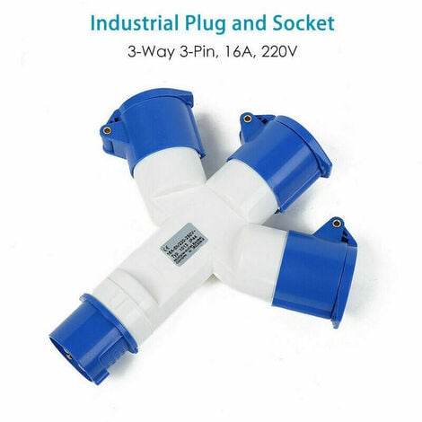 Adaptateur 3 Prises Couvercle fiche à 3 pôles 16A 220V Industriel IP44 – multiprise Caravanes/CampingCars/Bateau, Chantier, Connecteur Prises de Courant Industriel Répartiteur