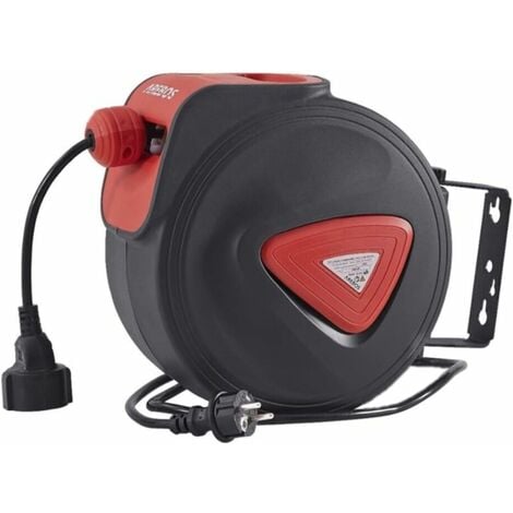 AREBOS 20 m + 1,5 m Enrouleur de câble électrique automatique à ressort avec support de fixation au mur Pivotant sur le côté
