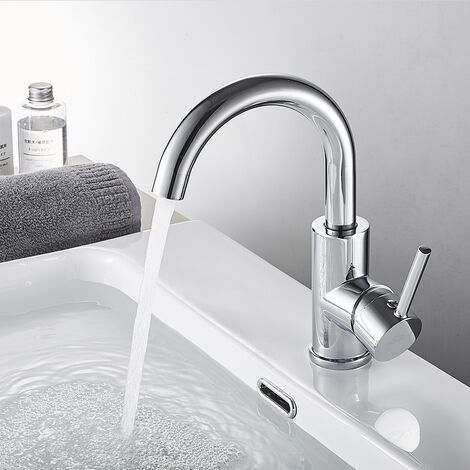 Auralum Robinet de Lavabo U-forme Mitigeur Eau Froide et Chaude en Laiton Rotation à 360° Robinet de Vasque à Poser pour Salle de Bains, Chromé