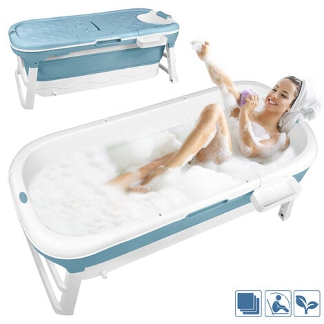 Baignoire bébé Baignoire pliable pour adulte Baignoire portable Avec housse Roulettes massage et plateau baignoire Bleu 128x62x52cm XL HENGMEI