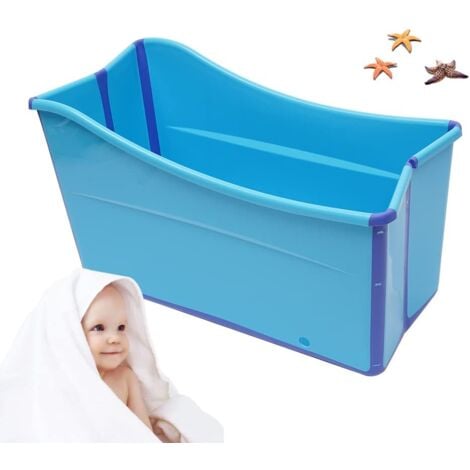 Baignoire pliable pour adulte - Construction légère - Robuste - Facile à ranger - Grande baignoire familiale pour douche SPA - Bleu