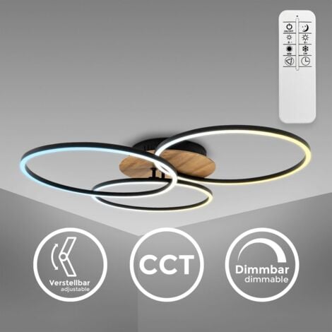 B.K.Licht I Cadre LED 42,5 Watt avec fonction CCT blanc froid-neutre-chaud reglable I Plafonnier LED dimmable I pivotant I télécommande I fonction mémoire I finition bois