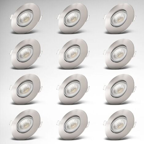 B.K.Licht lot de 12 spots à encastrer IP23 ultraplats 24mm, orientables, Ø90mm, nickel mat, éclairage plafond encastrable, platines LED 5W, 480Lm, blanc chaud 3000K, spot led