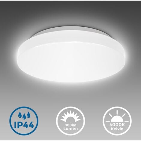 B.K.Licht plafonnier LED spéciale sdb, Ø22cm, protection contre les projections d’eau IP44, platine LED 10W intégrée, 900lm, lumière blanche neutre 4000K