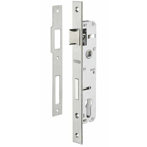 Boitier de serrure encastrable à cylindre pour menuiserie métallique, axe 21mm, bouts carrés, zingué