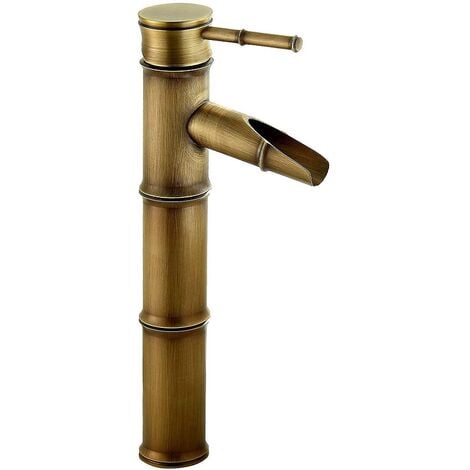BOOXELY Robinet Bambou Haut, Mitigeur Cascade Lavabo Robinet de Lavabo Mitigeur, Robinetterie Monotrou Eau Chaude et Froide Disponible, 3 Joints Break Mouth