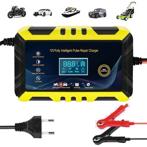 Chargeur de batterie de voiture – SDLOGAL Chargeur de batterie intelligent 12 V/6A, Écran LCD, Mainteneur de chargeur de batterie