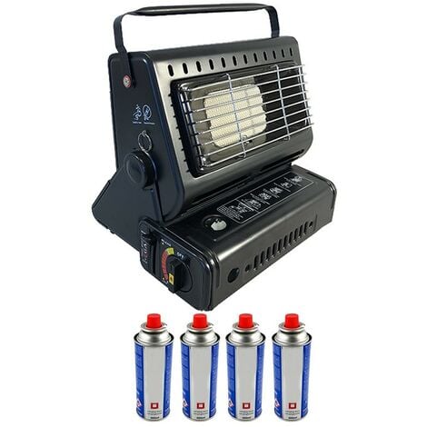 Chauffage à gaz mobile 1300W T-Trade NIKLAS + 4 Cartouches Gaz 250gr Poignée de transport