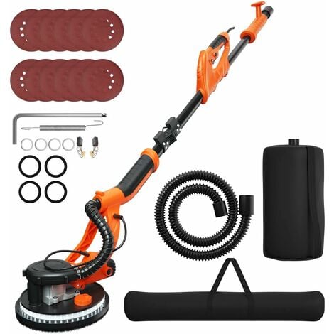 COSTWAY Ponceuse Girafe Murale 750W Ø 225mm Aluminium 6 Vitesses Variables Lumières LED Manche Télescopique 12 Disques Abrasifs