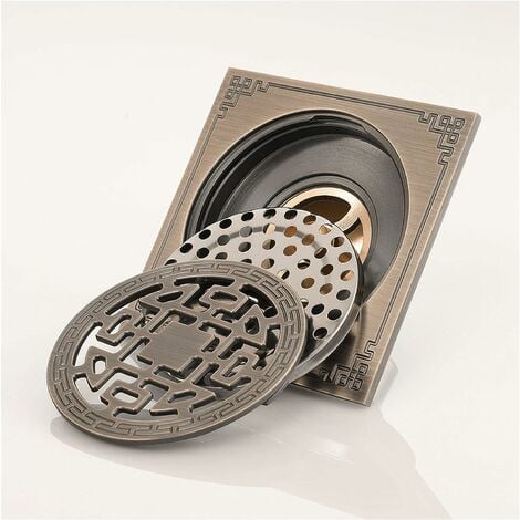 Drain de douche Carre, Laiton Drainage de douche 10x10 Caniveau de douche Salle de Bains Anti-Odeur Drain de douche Antique