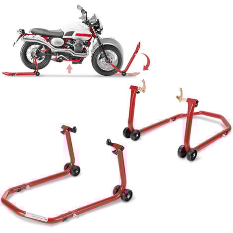 EINFEBEN Béquille d'atelier - Lot de 2 - Pour roues avant et arrière - Levage par les fourches rouge