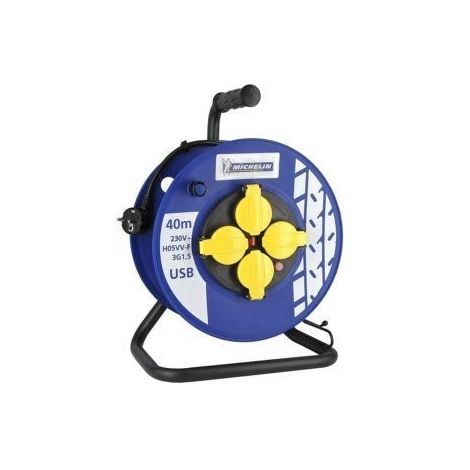 Enrouleur électrique 40m avec 3 prises 2P+T 16A et prise USB cable H05VVF 3G1.5mm² (gamme BRICO) MICHELIN M41P64