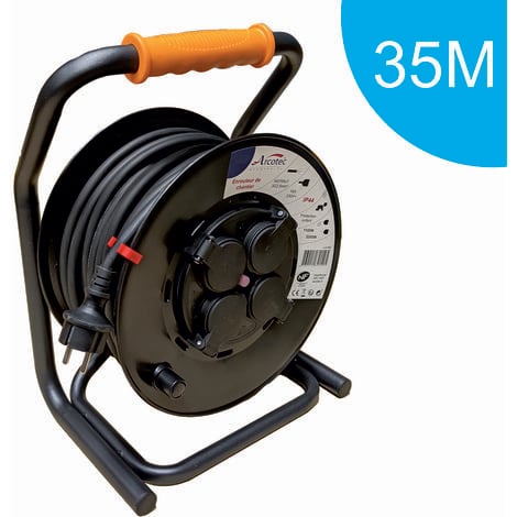 Enrouleur PRO de chantier 3G2.5 35m IP44 platine fixe (anti twist) - câble H07RN-F- 4 prises 16A - garantie 2 ans