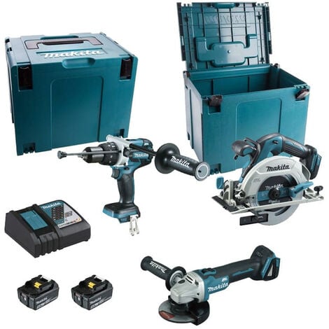 Ensemble de 3 machines 18 V LXT - Perceuse DHP481 + Meuleuse DGA506 + Scie DHS680 -MAKITA - 2 batteries 18V 5Ah + chargeur rapide + 2 MACPAK - DLX3095PTJ