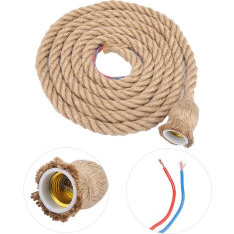 Eosnow 3m E27 Vintage Chanvre Corde Plafonnier Base Pendentif Lampe Ampoule Titulaire 85-265V,3m 1 tête