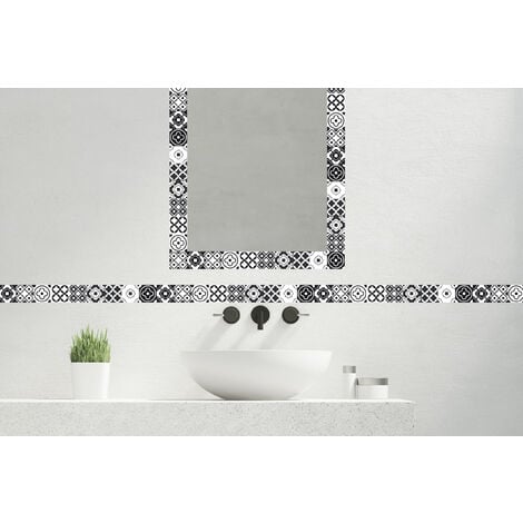 Frise adhésive décorative autocollante 5x300 cm, motif carreaux de ciment style ancien, terretière, décoration murale intérieure.