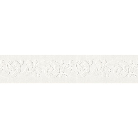 Frise papier peint élégante pour salon Frise tapisserie blanche à motif style baroque Frise murale motif idéale pour chambre et couloir