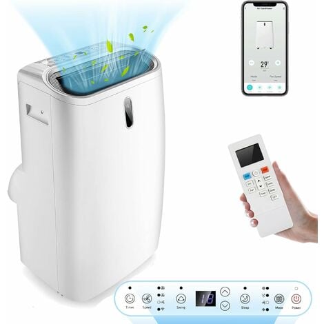 GOPLUS 5 en 1 Climatiseur Mobile 16000BTU-35㎡- Fonction de Chauffage, Refroidissement,Classe énergétique A,Minuterie 24H, Contrôle Télécommande/écran/APP, R290