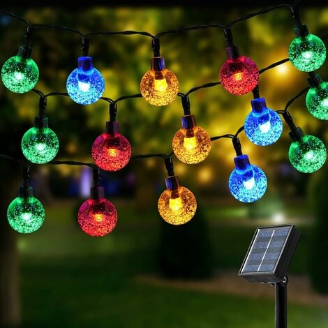 Guirlande Lumineuse Solaire, 100 Leds 12M Couleur Cristal Boules Lumière,8 Modes Etanche Lumières Solaires,Pour Décoration Extérieur, Jardins, Terrasses, Mariages, Fêtes