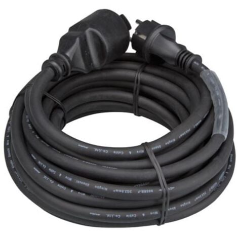 HQ-Power Rallonge, avec gaine rétractile, H05RR-F 3G2.5, 15 m, 16 A/230 V, 3680 W, type E/F, IP44, caoutchouc, noir