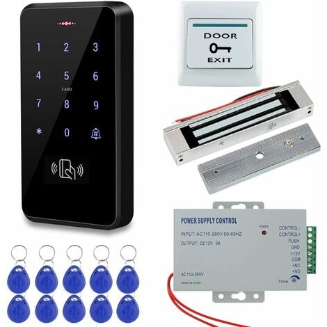 IP68 Kit de Système de Contrôle d'accès de Porte Extérieure étanche RFID Clavier Contrôle d'accès + 180KG / 350lbs Serrure Magnétique électrique + Alimentation + 10pcs Porte-clés