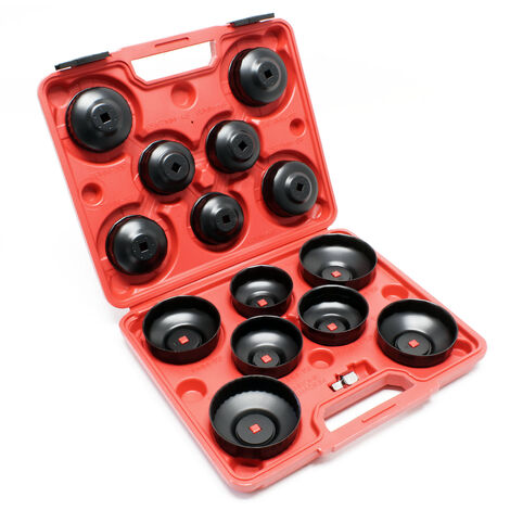 Kit Coiffes filtre à huile 14 pcs. Clés de filtre à huile Adaptateur inclus dans une boite à outil