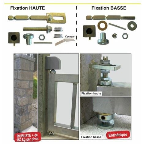 Kit de fixation de pivot de portail fixé à l'aide de résine - pour portail acier avec seuil béton/ 35x35