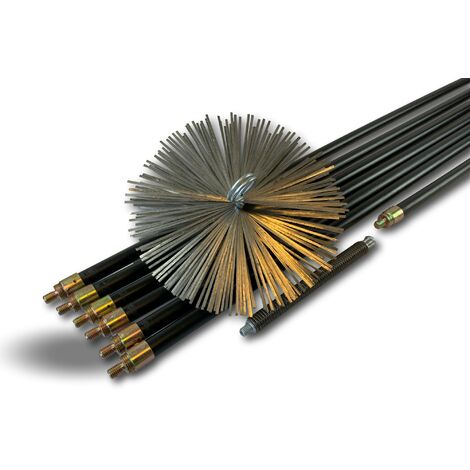 Kit ramonage hyper pro Hérisson acier 7 cannes noires PPN 13,25m + ressort - Ø 200 mm - Kit hyper pro acier long