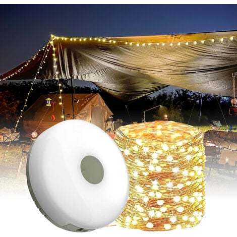 Lampe de Camping Rechargeable USB Lampe de tente exterieure Guirlande LED 2 en 1 Lampe de poche avec crochet magnetique Pour decoration de cour de camping 10 m Lumiere Chaude