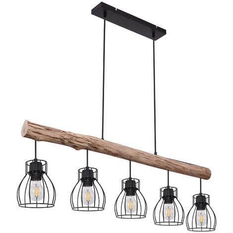 Lampe suspendue au plafond rétro avec poutre en bois, éclairage de salon avec grille, luminaire suspendu  Globo 15326-5N