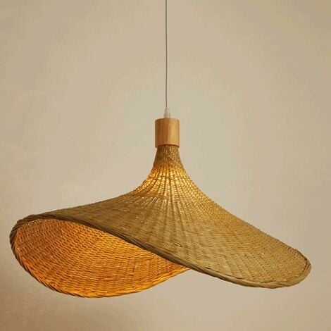 Lampe suspendue créative en forme de chapeau de bambou, lustre tissé naturel, lampes suspendues en forme de chapeau de paille pour salle à manger