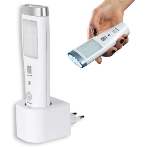 Lampe Torche LED FISHTEC Detecteur de Presence, Veilleuse Chargeur inclus Batterie 3,7 V Blanc