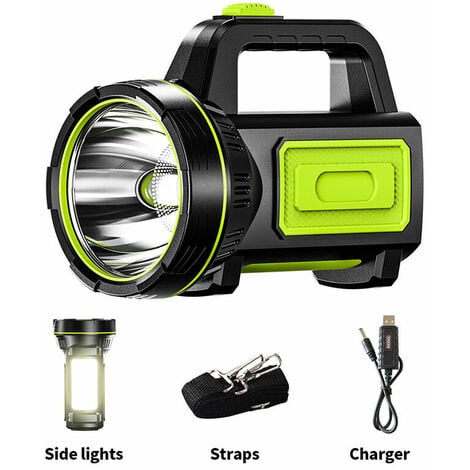 Lampe torche LED rechargeable USB puissante de mAh avec lumière latérale, lampe torche étanche pour randonnée d'urgence, chasse en camping (avec lumière latérale)