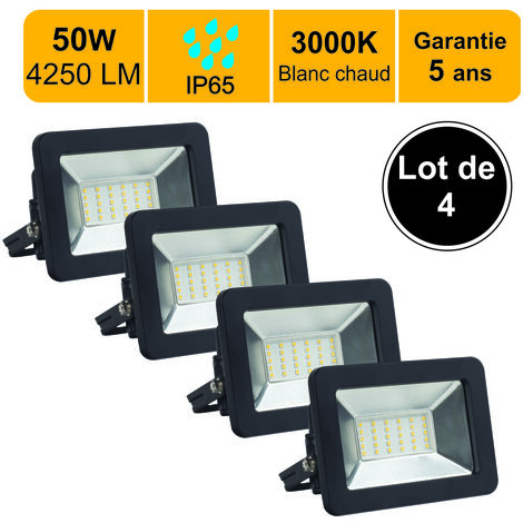 Lot 4 projecteurs LED 50W 4250 LM 3000K IP65 connexion en direct - garantie 5 ans