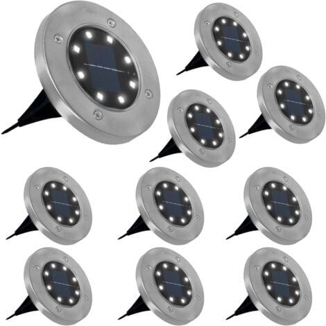 Lot de 10 disques solaires à LED spots de jardin à planter