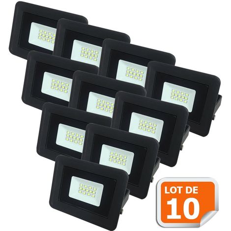 Lot de 10 LED Projecteur Lampe 10W Noir 6000K IP65 Extra Plat