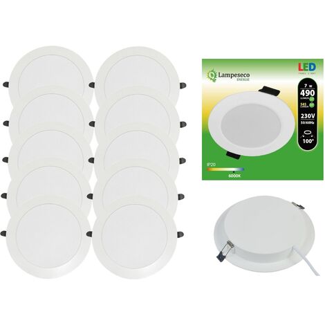Lot de 10 Spot Encastrable LED Downlight Panel Extra-Plat 7W Blanc Froid 6000K