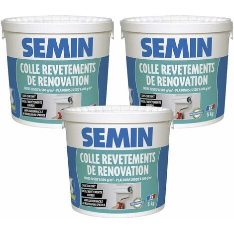 Lot de 3 colles pour revêtements de rénovation lisse en pâte Semin - prête à l'emploi - seau de 5 kg