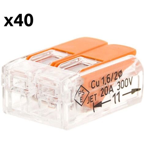 Lot de 40 bornes de raccordement S221 COMPACT - Connexion rapide - 2 conducteurs avec leviers 4mm² - Orange - Wago