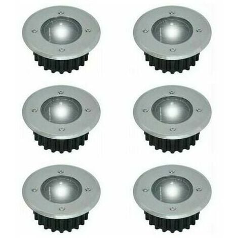 Lot de 6 spots LED solaires encastrables au sol - Ronds - Diamètre : 85 mm - Extérieur résistant au piétement - Façade en acier inoxydable - 6 lampes solaires