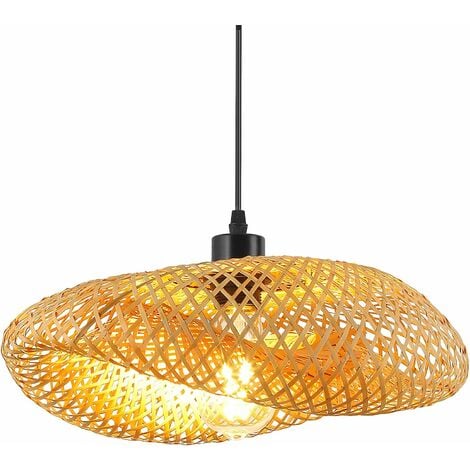 Luminaire Plafonnier RéTro,Chapeau Bambou Suspension Rotin 40Cm Tissage Plafonnier Salle De Bain E27 CréAtivité éClairage De Plafond Pour Salle À Manger Salon Restaurant