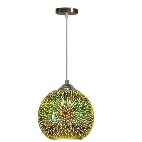 Lustre Coloré 3D LED Pendentif Lumières Miroir Boule de Verre Feu D'artifice Abat-jour E27 Base Suspension Lampe20cm