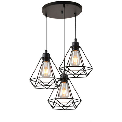 Lustre Suspension 3 Lumieres en Metal E27 20,5cm Noir