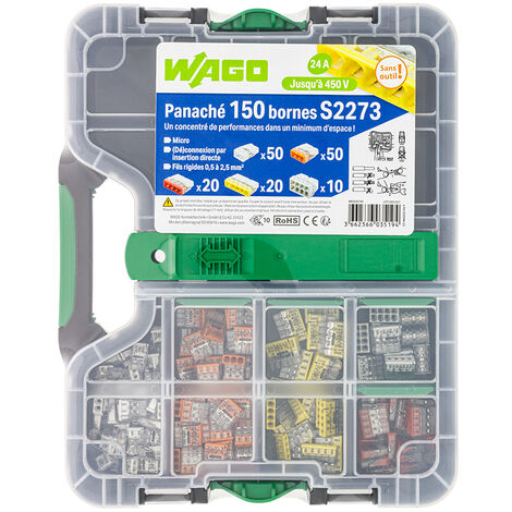 Malette de 150 bornes de connexion S2273 2, 3, 4, 5 et 8 entrées pour fils rigides - WAGO
