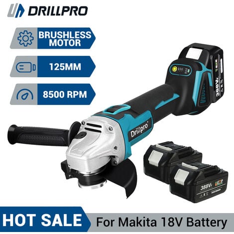 Meuleuse angulaire Meuleuse d'angle électrique sans fil Drillpro 388VF 800W 8500RPM 125mm 4 vitesses Brushless 2 batteries 1 chargeur Hasaki
