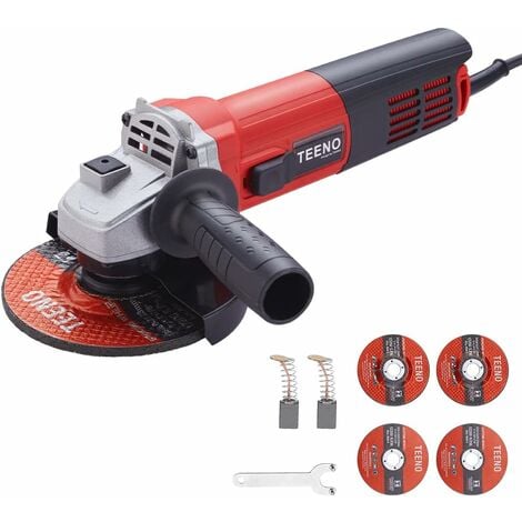 Meuleuse D'angle avec Capot de Protection 900W TEENO,Vitesse à Vide 12000 trs/min,Meuleuse Angulaire avec 4 pièces Ø Disque à Ébarber / à Tronçonner:125 mm) Pour meulage et polissage coupe