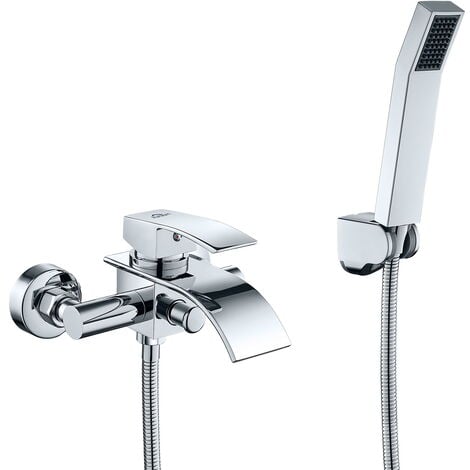Mitigeur Bain Robinet de Baignoire Cascade avec Pommeau de douche Economie d'eau Laiton Chrome pour Salle de Bain