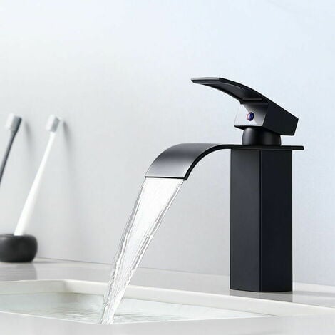 Mitigeur Cascade Noir Moderne pour Lavabo - Robinet de Salle de Bain Auralum - Convient pour les Lavabos encastrés