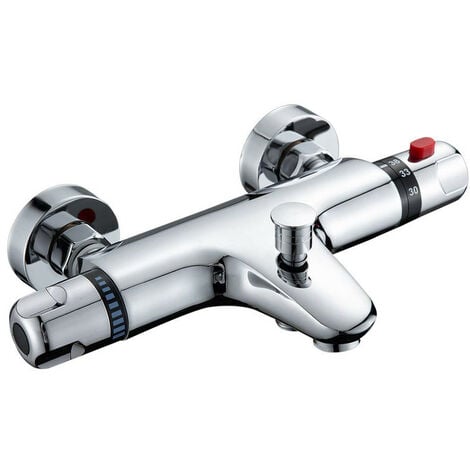 Mitigeur Thermostatique Douche, BOOXELY Mural Sortie Robinet de Douche Thermostatique avec Bouton Sécurisé à 38°C, Robinet Mélangeur Thermostatique pour Salle de Bain