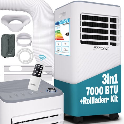 MONZANA® Climatiseur Mobile 4 en 1 Refroidisseur Portable Déshumidificateur Ventilateur Mode Nuit 7000 BTU/9000 BTU Télécommande Silencieuse Minuterie 24h  7000 BTU